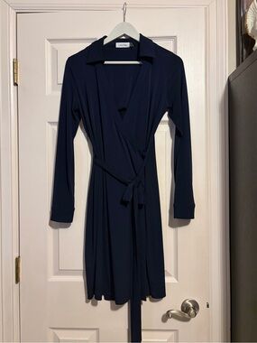 Calvin Klein Dark Navy Wrap Dress with Tie Waist